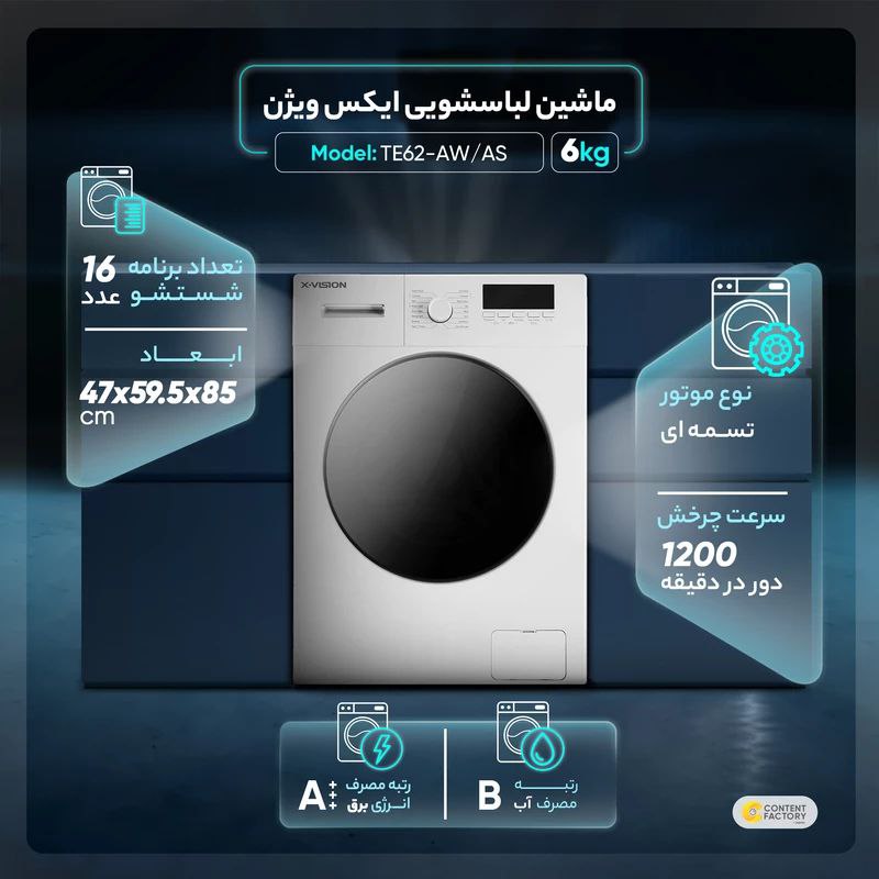 ماشین لباسشویی 6 کیلویی ایکس ویژن - تصویر 6